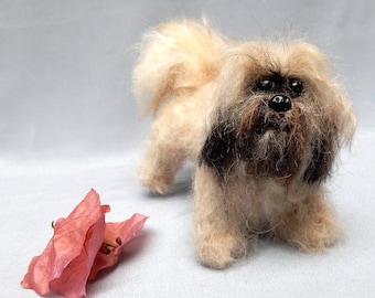 Custom dog replica Shih Tzu felt dog miniature needle felted dog replica poseable dog soft sculpture custom pet portrait dog lover gift idea