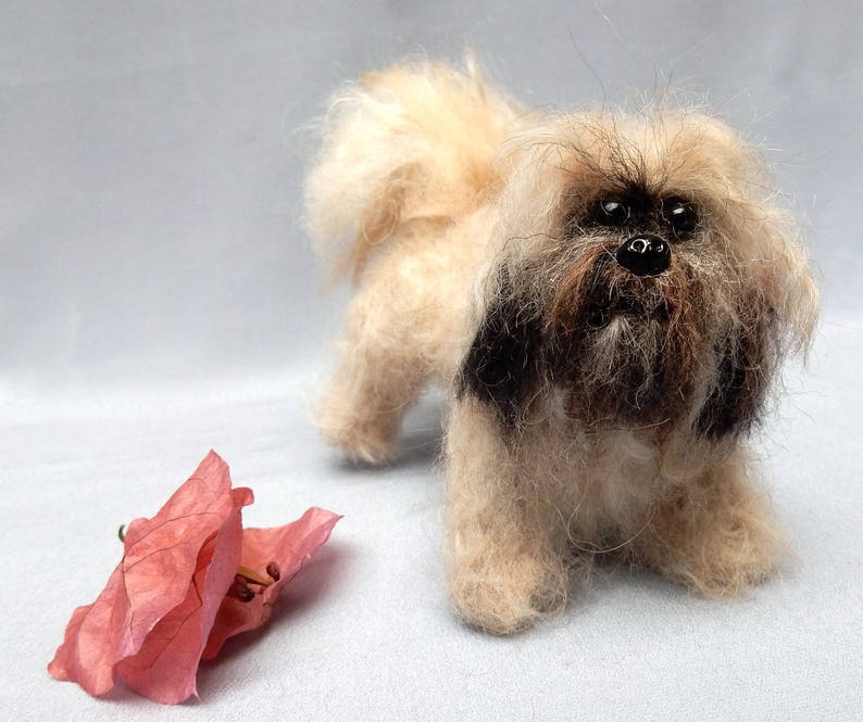 Custom dog replica Shih Tzu felt dog miniature needle felted dog replica poseable dog soft sculpture custom pet portrait dog lover gift idea image 1