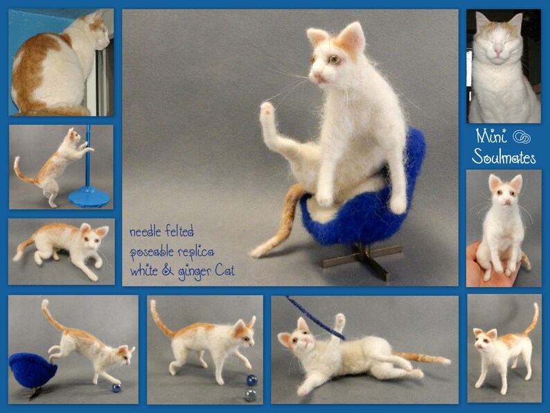 Needle felt cat replica white cat miniature custom felted cat soft sculpture short haired cat loss memorial custom cat effigy cat loss gift image 4