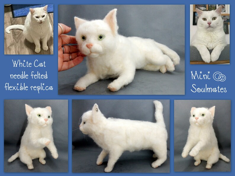 Needle felt cat replica white cat miniature custom felted cat soft sculpture short haired cat loss memorial custom cat effigy cat loss gift image 5