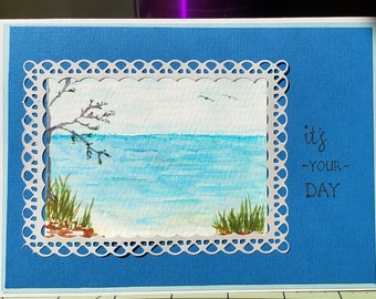Beach Watercolor Art Card – Handmade Greeting Card, Blank Inside