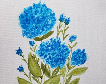 Blue hydrangea in watercolor paper pad 6x8 inches, original art painting, unframed