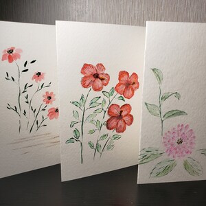 Hand painted flower on watercolor card, original art, not a print