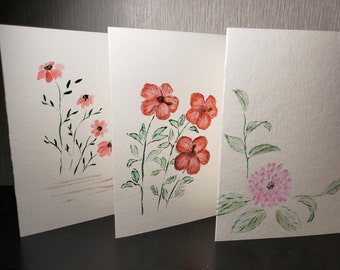 Hand painted flower on watercolor card, original art, not a print