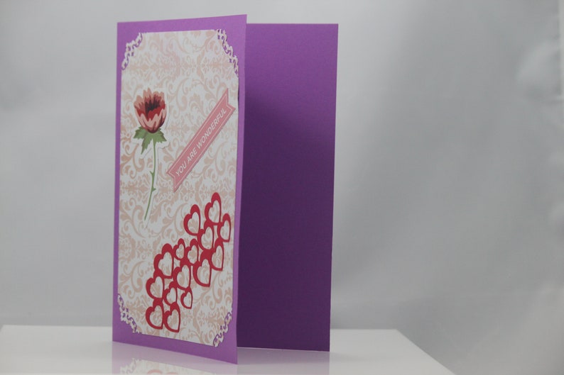 5x7 card, with hearts image, you are wonderful sentiment, blank inside, any occasion image 2