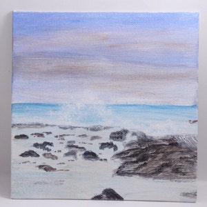 Ocean waves, tide pools, acrylic art painting, mini canvas, canvas panel 6x6in image 2