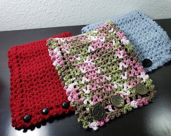 Crochet Cowl Picot Edges With Buttons, 3 choices of color, acrylic or alpaca wool silk yarn