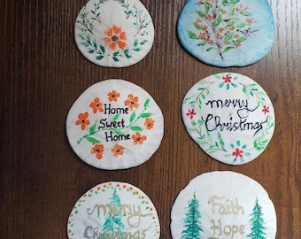 Hand-painted sand dollars in acrylic, beach art, coastal decor