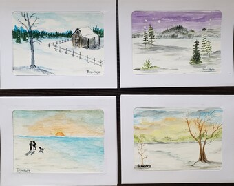 Original Watercolor Greeting Card A2 – Hand Painted Art – 4 Designs – Blank Inside – Frameable – Includes Envelope