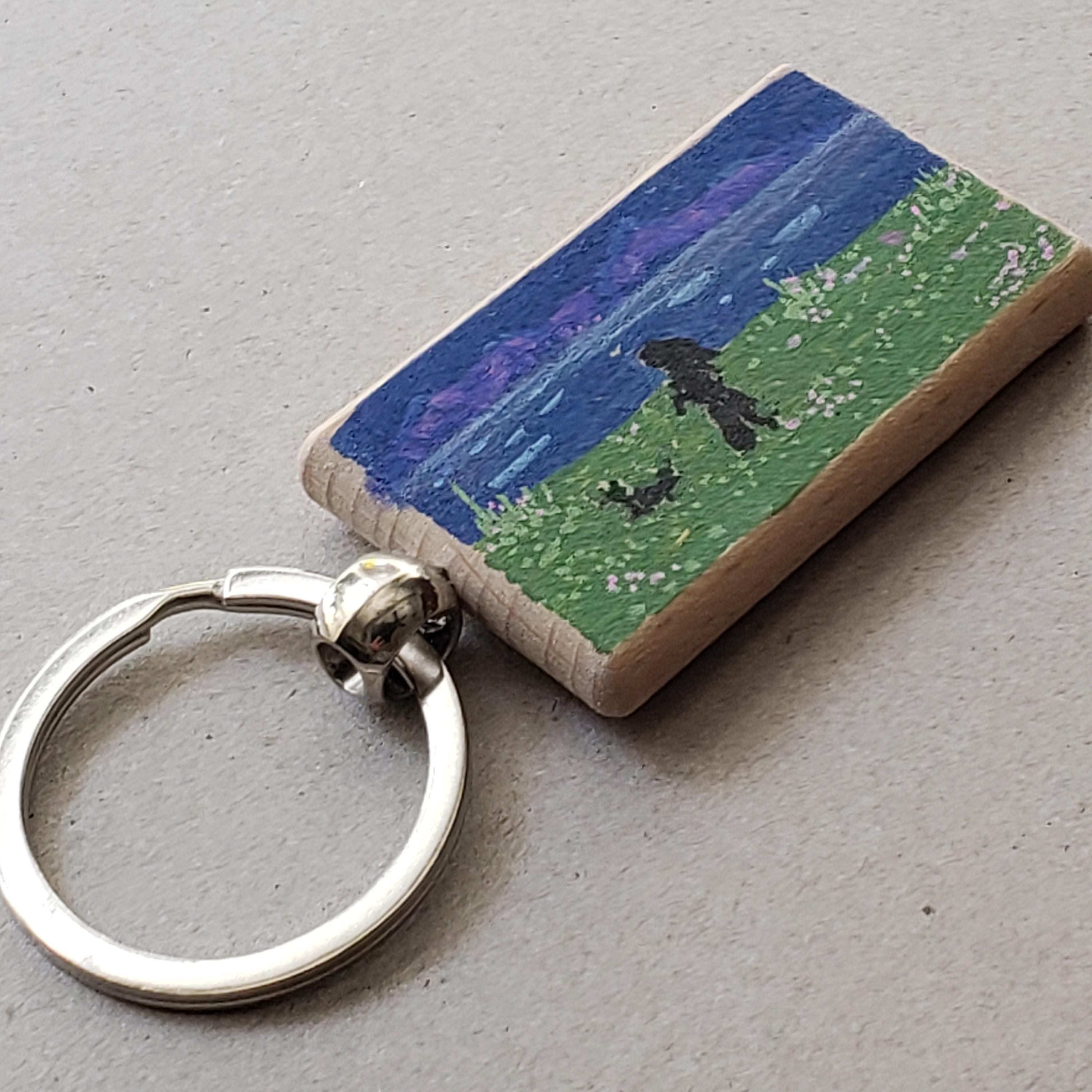 Landscape Keychain Hand Painted Rectangular Wooden Keychains, Mini Landscape Acrylic ...