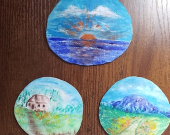 Hand-painted sand dollars in acrylic, original art, coastal decor
