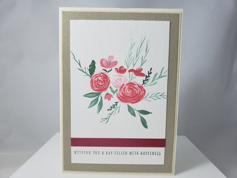 Hand painted roses on card, 5x7 in, original watercolor painting, not a print, red roses, orange roses image 2