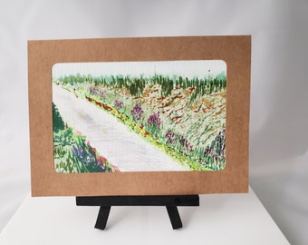 Mini hand painted landscape watercolor painting on card, original art painting, not a print, 5x7 inches greeting card