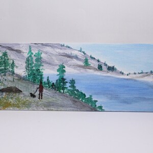 Original art, mini acrylic painting, mountain landscape painting, canvas panel 9x3 in image 2