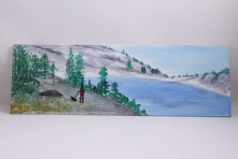 Original art, mini acrylic painting, mountain landscape painting, canvas panel 9x3 in image 2