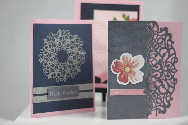 Pink gray greeting cards  4.25x5.5  card birthday All 3 choices