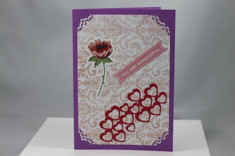 5x7 card, with hearts image, you are wonderful sentiment, blank inside, any occasion image 4