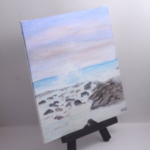 Ocean waves, tide pools, acrylic art painting, mini canvas, canvas panel 6x6in image 4