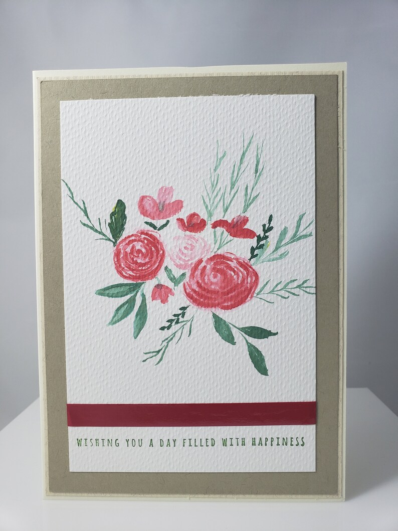 Hand painted roses on card, 5x7 in, original watercolor painting, not a print, red roses, orange roses image 3