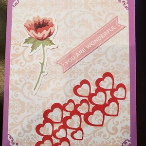 5x7 card, with hearts image, you are wonderful sentiment, blank inside, any occasion image 9