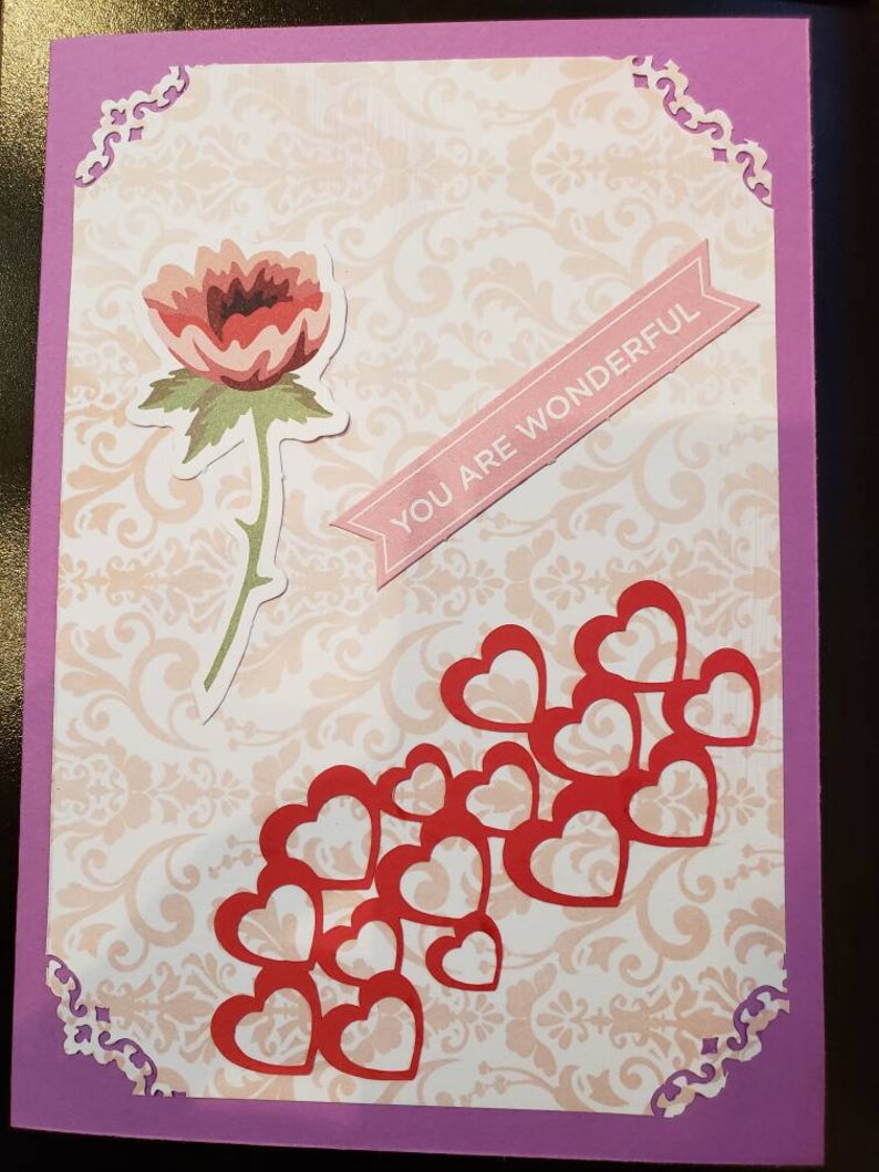 5x7 card, with hearts image, you are wonderful sentiment, blank inside, any occasion image 9