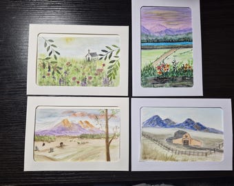 Original Hand Painted Watercolor Greeting Cards, Scenic Landscape Art, Blank Inside, 5x7 Signed