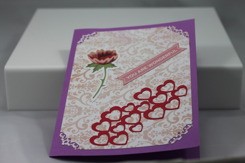 5x7 card, with hearts image, you are wonderful sentiment, blank inside, any occasion image 8