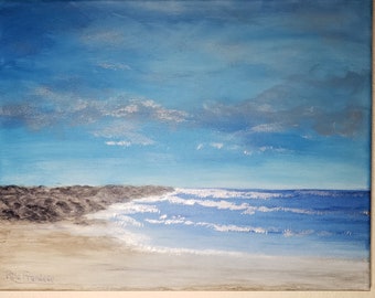 Original Coastal Acrylic Painting, North Jetty Ocean Shores WA, Beach Seascape Art, Ocean Wall Art, 11x14 Canvas, signed by artist