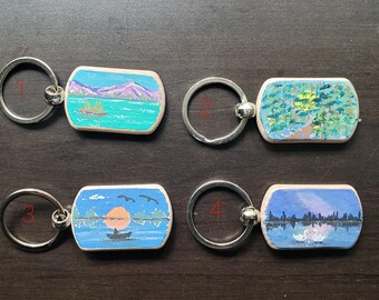 Mini Landscape Art on Wooden Keychain