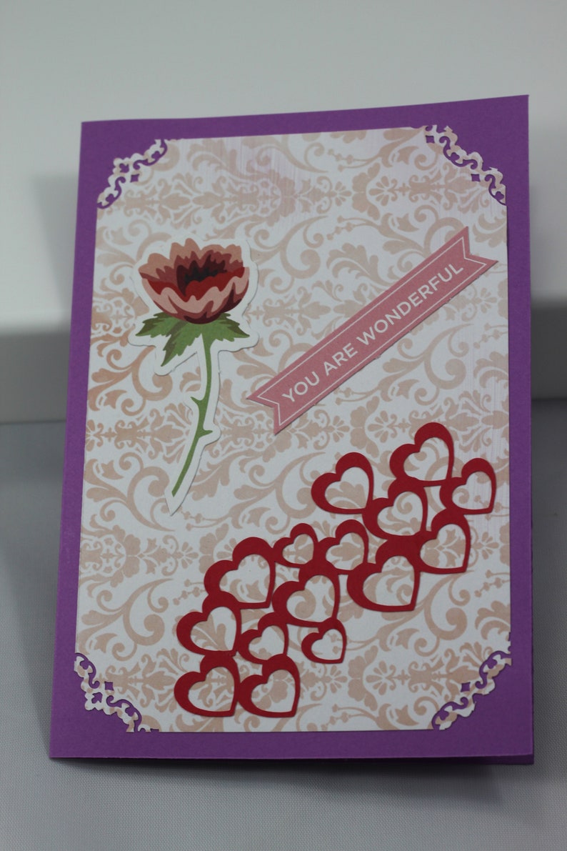 5x7 card, with hearts image, you are wonderful sentiment, blank inside, any occasion image 7