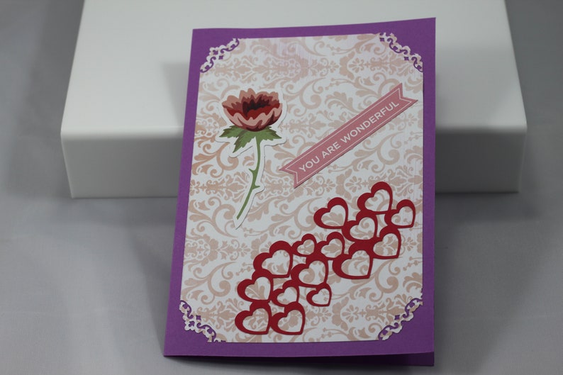 5x7 card, with hearts image, you are wonderful sentiment, blank inside, any occasion image 5