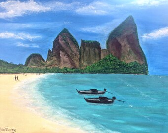 Tropical beach on stretched canvas 16x20 in