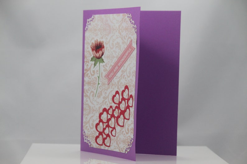 5x7 card, with hearts image, you are wonderful sentiment, blank inside, any occasion image 6