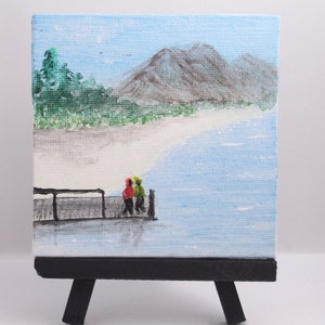 Mini original art, acrylic painting on mini easel, canvas panel 4x4 in, handmade art gift image 1