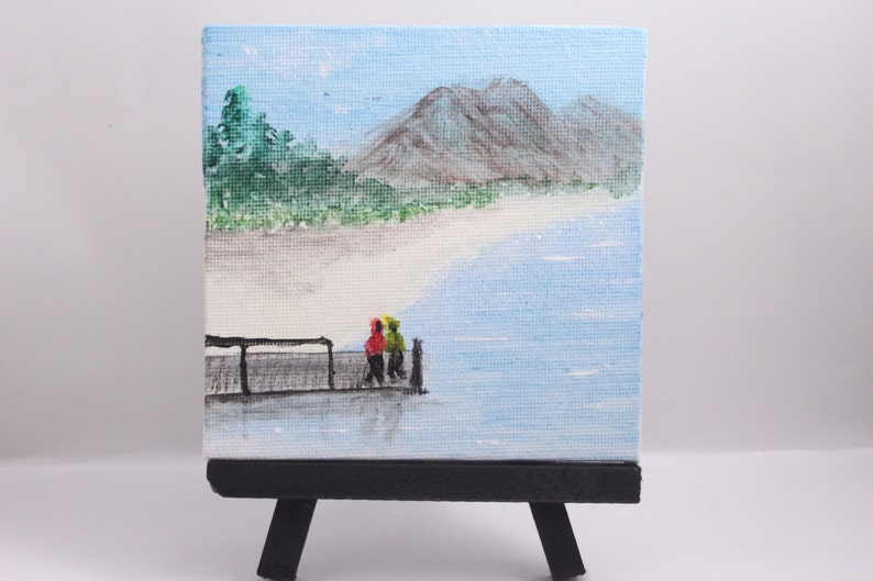 Mini original art, acrylic painting on mini easel, canvas panel 4x4 in, handmade art gift image 1