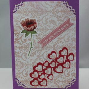 5x7 card, with hearts image, you are wonderful sentiment, blank inside, any occasion image 3