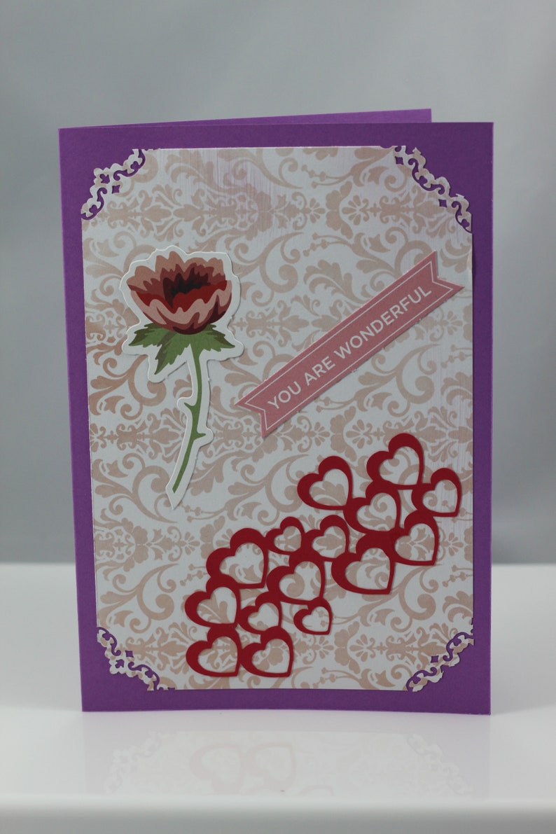5x7 card, with hearts image, you are wonderful sentiment, blank inside, any occasion image 3