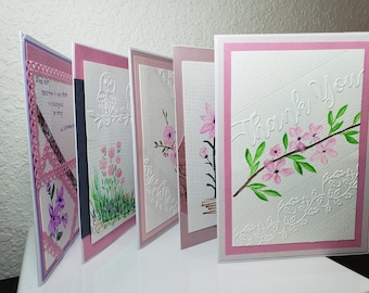 Pink flower in watercolor, hand painted, 5x7 inches card, A7 card, handpainted card,  not a print