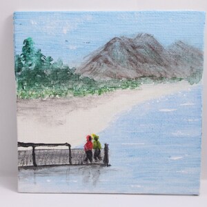Mini original art, acrylic painting on mini easel, canvas panel 4x4 in, handmade art gift image 2