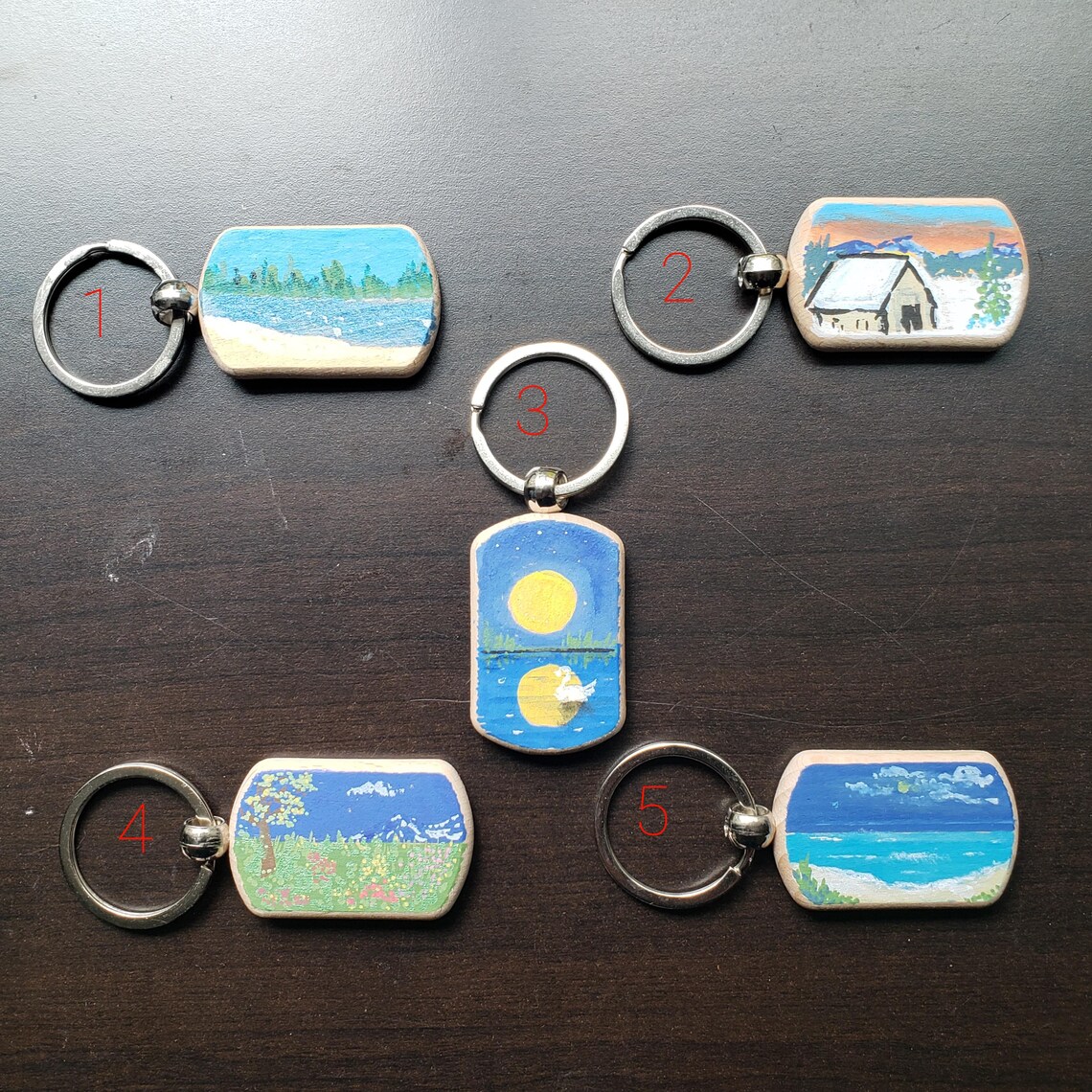Hand Painted Wooden Keychains, Mini Landscape Acrylic Paintings - Etsy