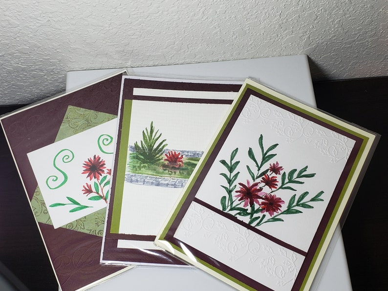 3 choices of hand painted flower on 5x7 in card, original watercolor painting, not a print image 1