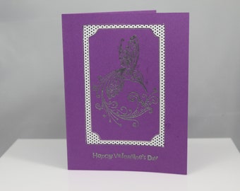 Valentines card, blank card or optional filled with bible verse inside, purple card, heat embossed card, 4.25x5.5 inches