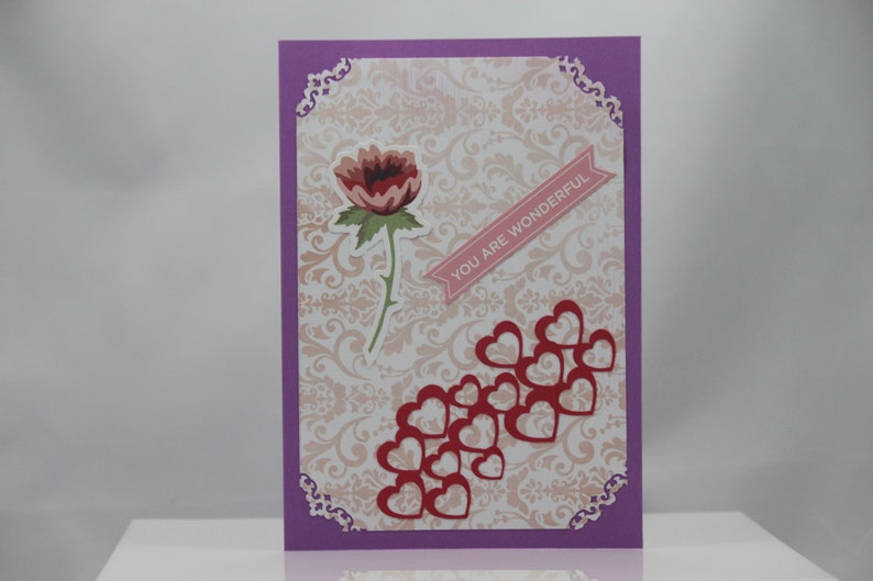 5x7 card, with hearts image, you are wonderful sentiment, blank inside, any occasion image 1