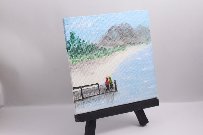 Mini original art, acrylic painting on mini easel, canvas panel 4x4 in, handmade art gift image 4