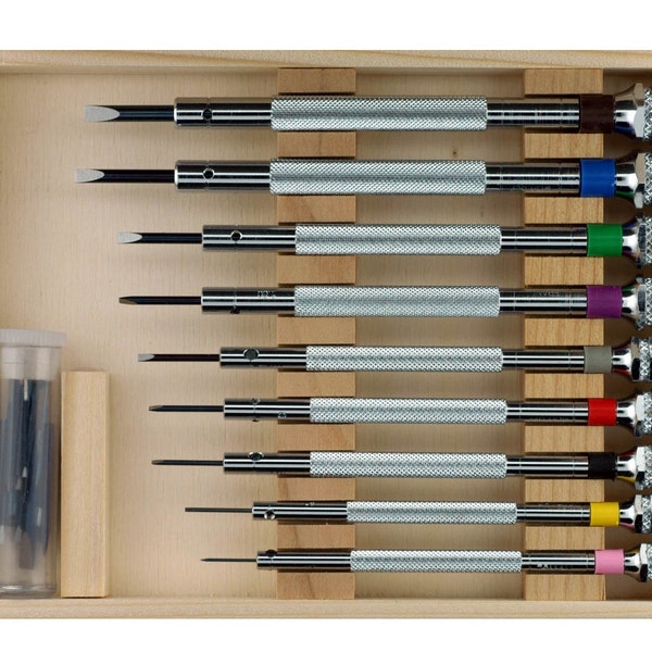 Suissetek 9 pièces Box Watch Screwdriver Set - .6mm-3.00mm - Fabriqué en France