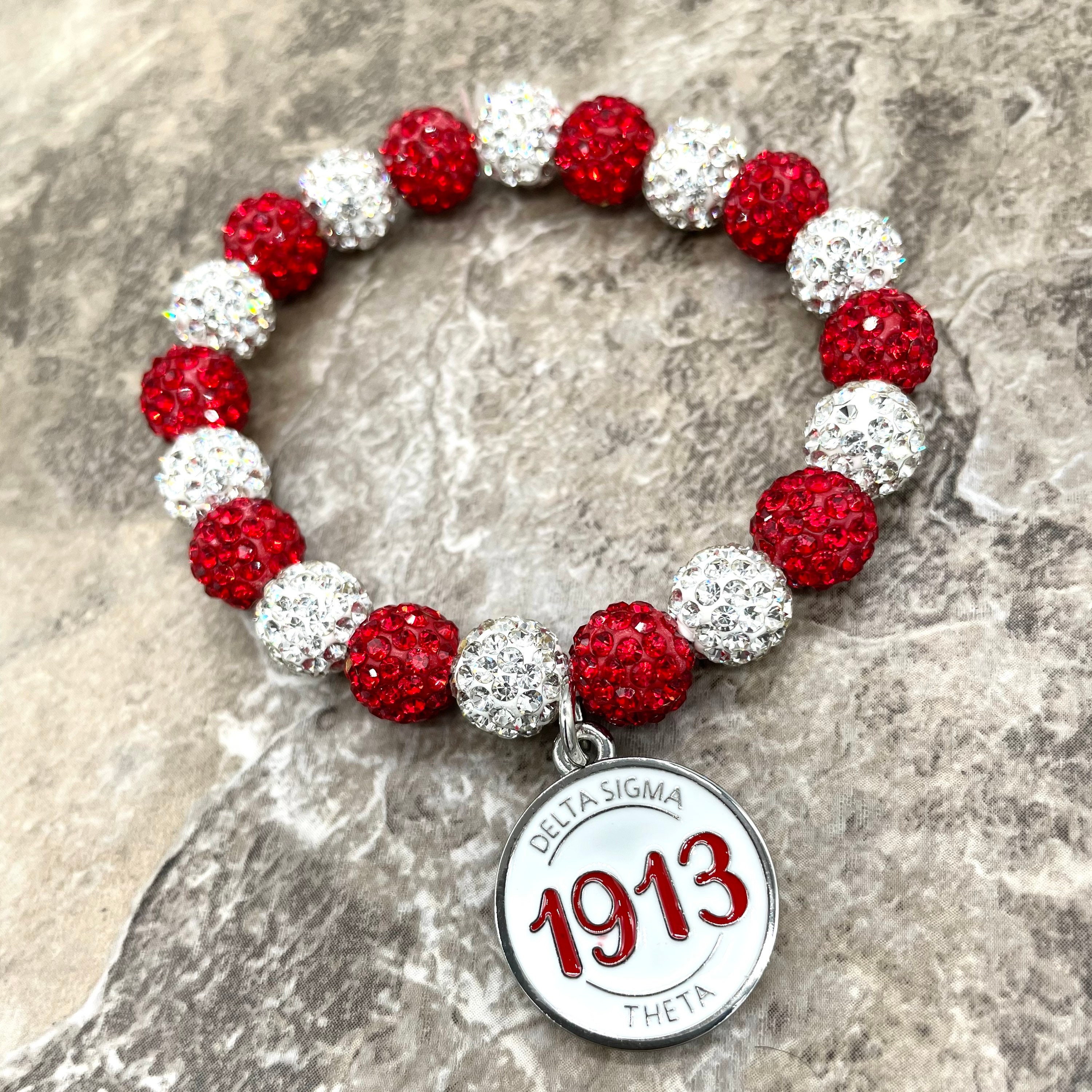 Delta Sigma Theta Bling Bracelet With White Circle 1913 Charm