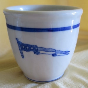WWII US Navy CAPTAINs Handless Watchstanding Mug Cup w Commissioning Pennant Used in the Captains Mess; Egg & Broth Cup, Shaving Mug Tepco