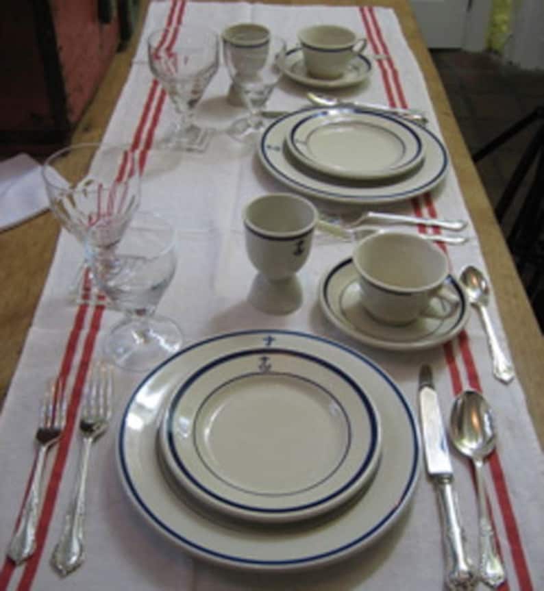 US Navy 3pc Demitasse Expresso Coffee Set w Fouled Anchor Heavy Durable Restaurantware Everyday Use Wardroom Officers Mess WWII Korea