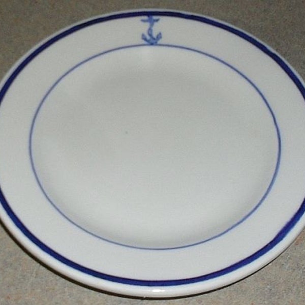 US Navy 7" Salad Plate w/ Fouled Anchor from Wardroom Officers Mess, Everyday Use - Heavy Durable Restaurantware - WWII Korea Vietnam era