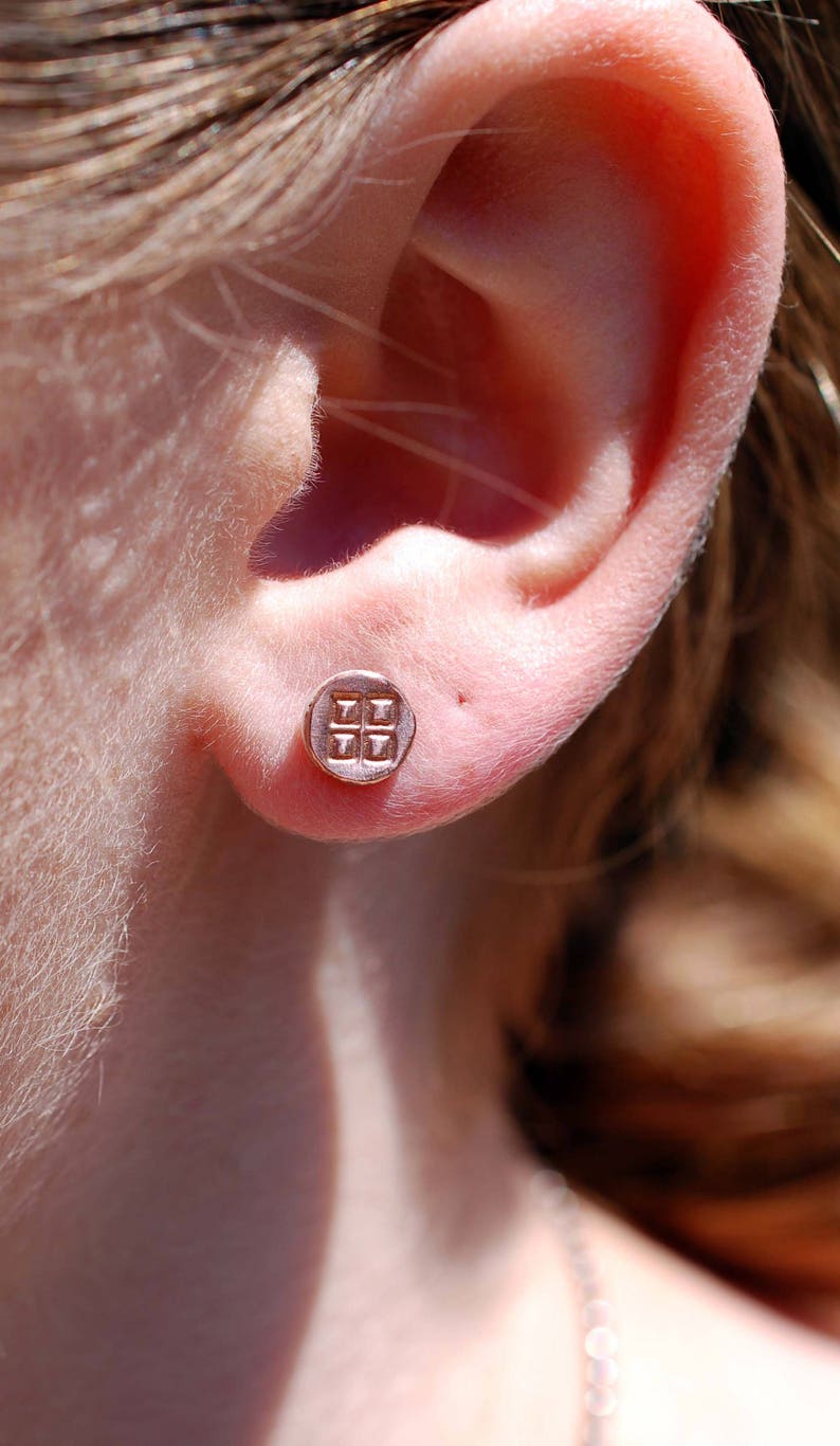 6mm COPPER /& STERLING STUDS w Pattern,Copper Studs,Tiny Studs,Silver Studs,Handmade Jewelry,Cute Studs,Bar Studs,Studs,Silver Bar Studs